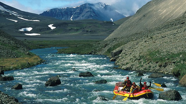 Raft in rapids on river